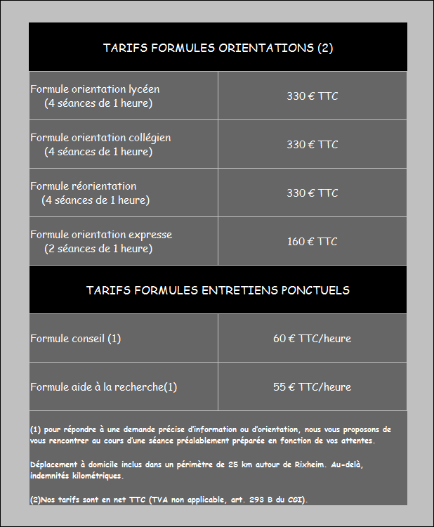 TABLEAU TARIFS FORMULES TVA